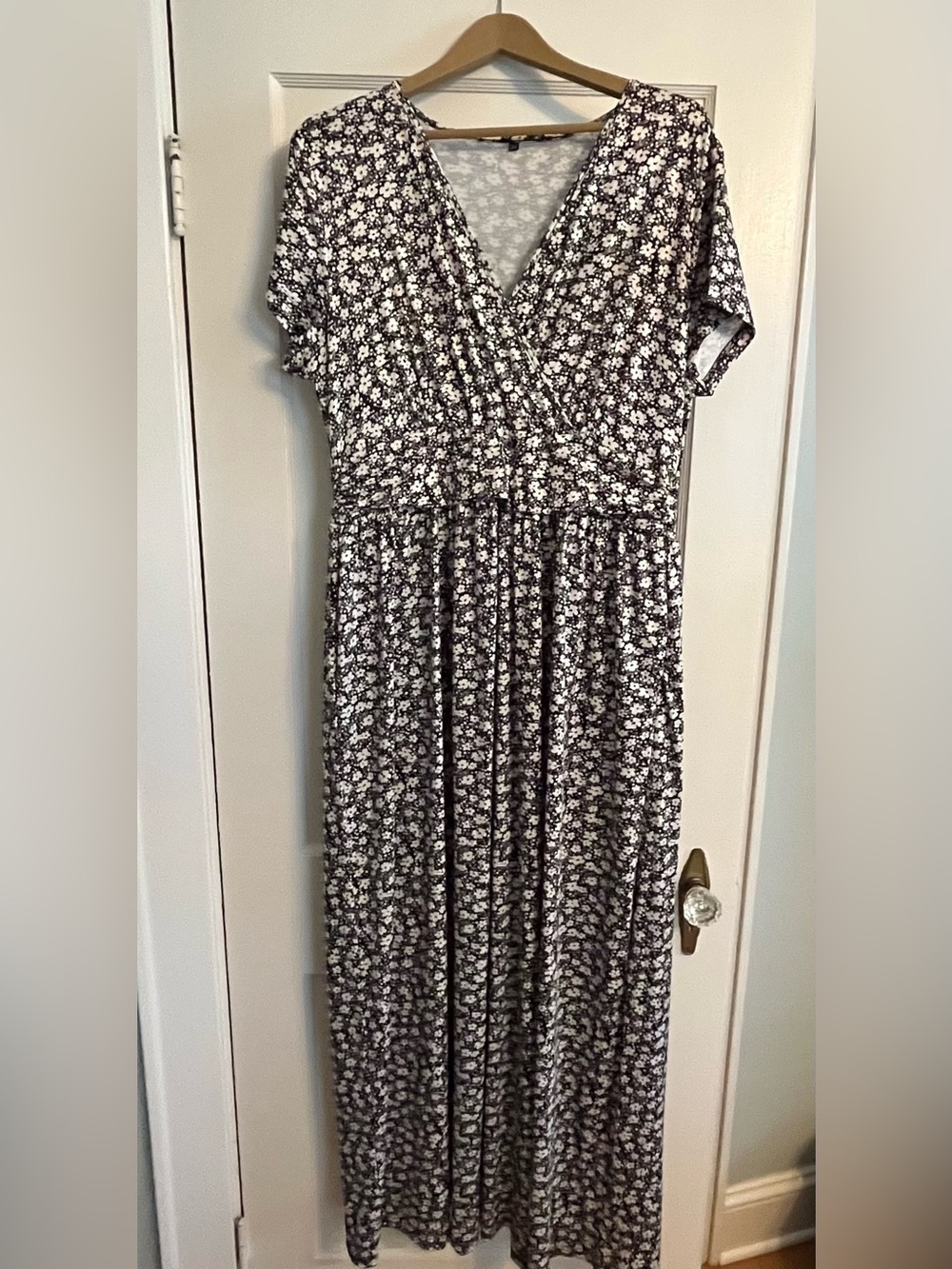 Black and White Floral Wrap Maxi Dress